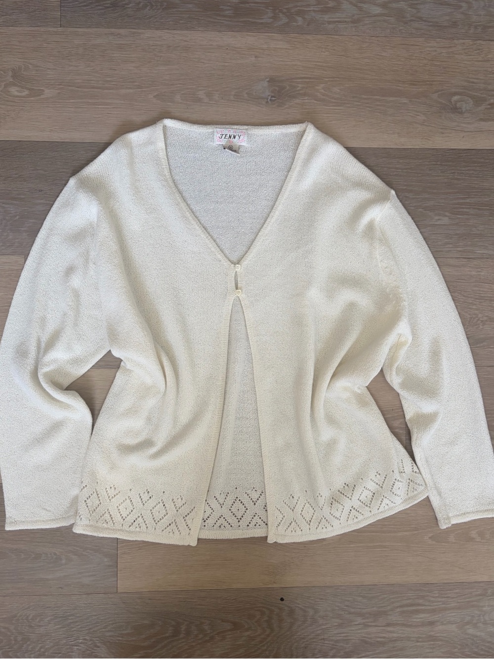 Jenny Cream Knit Pointelle Cardigan Sweater 1X